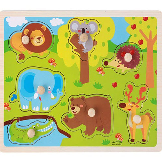 Extrokids Wooden Montessori Puzzle Hand Grab Board With Cartoon Animals Set 2 - EKT1733