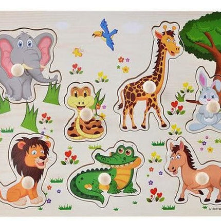 Extrokids Wooden Montessori Puzzle Hand Grab Board With Cartoon Animals Set 4 - EK1736