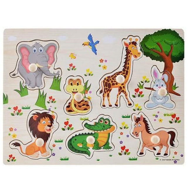 Extrokids Wooden Montessori Puzzle Hand Grab Board With Cartoon Animals Set 4 - EK1736