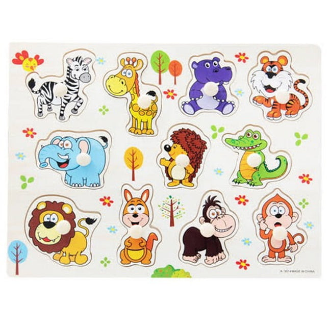 Extrokids Wooden Montessori Puzzle Hand Grab Board With Cartoon Animals Set 5 - EK1737
