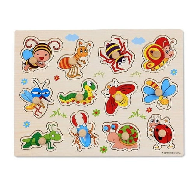 Extrokids Wooden Montessori Puzzle Hand Grab Board With Cartoon Insects - EK1738