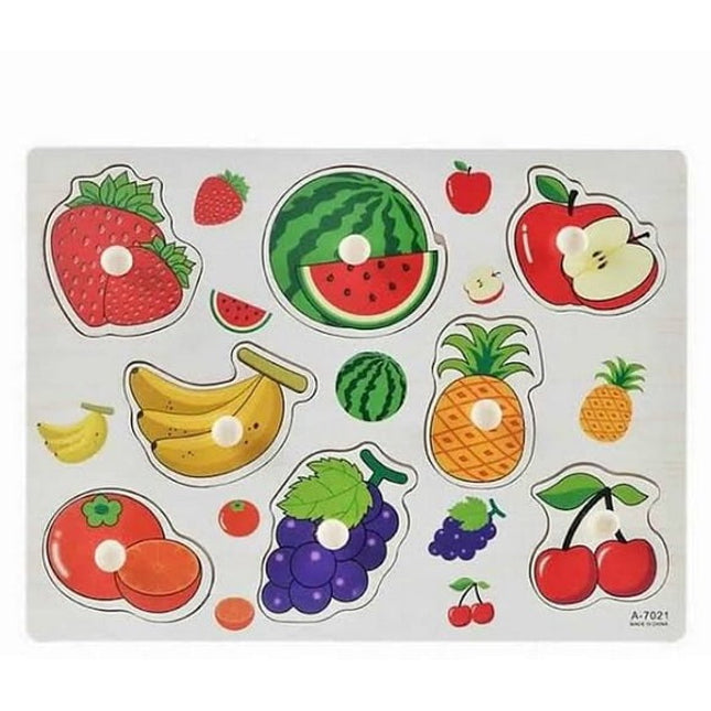 Extrokids Wooden Montessori Puzzle Hand Grab Board With Cartoon Fruits Set 2 - EK1740