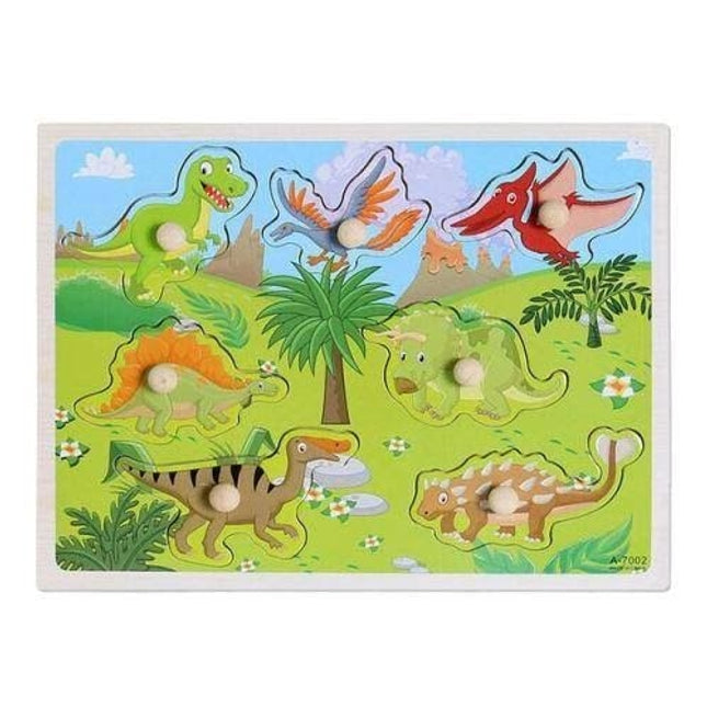 Extrokids Wooden Montessori Puzzle Hand Grab Board With Cartoon Dinosaurs - EK1743