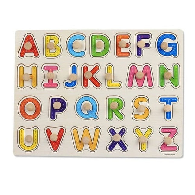 Extrokids Wooden Montessori Puzzle Hand Grab Board With Cartoon Alphabets - EK1744