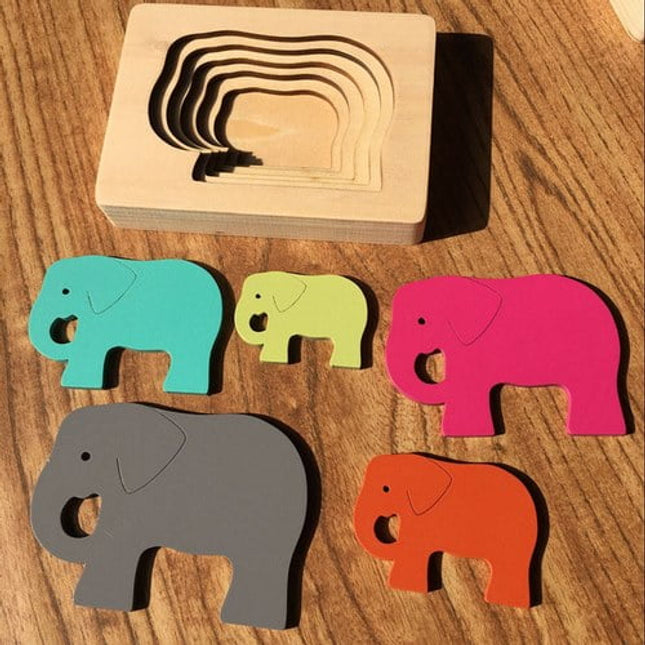 Extrokids Wooden Toys for Children Elephant Cartoon 3D Puzzle Multilayer Jigsaw Puzzles - EKT1746