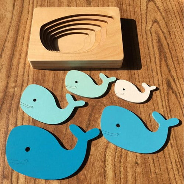 Extrokids Wooden Toys for Children Dolphin Cartoon 3D Puzzle Multilayer Jigsaw Puzzles - EKT1748
