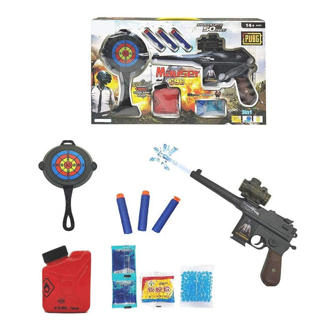Extrokids Mauser C96 Gun Toy Set with 1000+ Crystal Water, BB Soft Bullet Balls & 3 Soft Foam Bullets Game for Kids - EKR0127