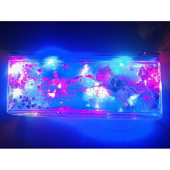Extrokids Light LED Shimmery Water Gel Holographic Pouch for Pencil Case with Cute Unicorn Print - EKH0048