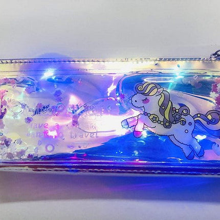Extrokids Light LED Shimmery Water Gel Holographic Pouch for Pencil Case with Cute Unicorn Print - EKH0048