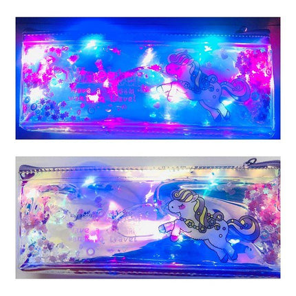 Extrokids Light LED Shimmery Water Gel Holographic Pouch for Pencil Case with Cute Unicorn Print - EKH0048