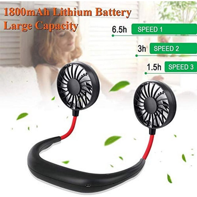 Extrokids Wearable Neck Mini Fan Led with Dual Wind Head for Traveling Outdoor Office Room White Color - EKH0099