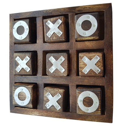 Extrokids Noughts and Crosses Game Brass Wooden Tic Tac Toe Game - Brown - EKIT0024