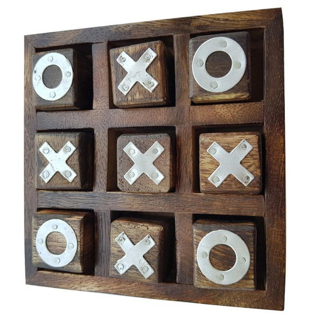 Extrokids Noughts and Crosses Game Brass Wooden Tic Tac Toe Game - Brown - EKIT0024