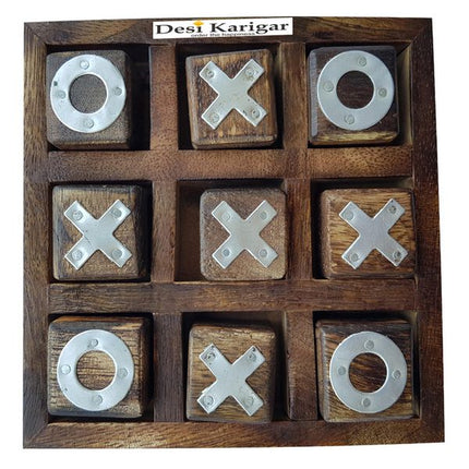 Extrokids Noughts and Crosses Game Brass Wooden Tic Tac Toe Game - Brown - EKIT0024