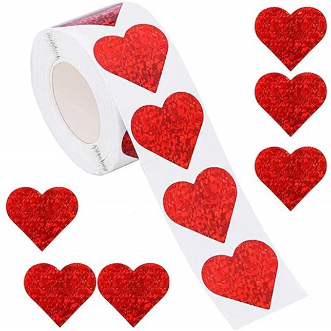 Red Heart Shape Love Large Decorative Stickers Roll