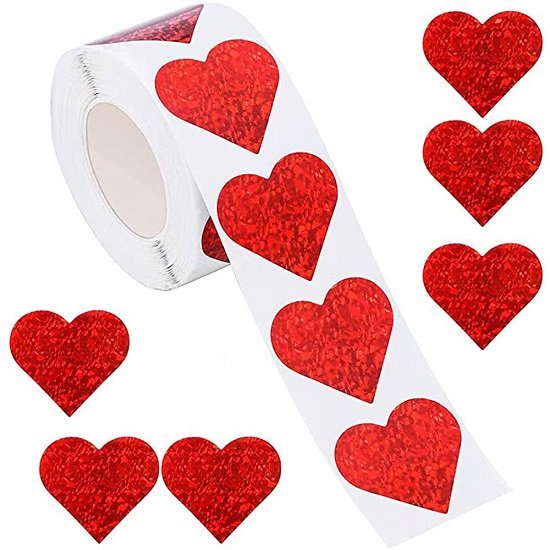 Red Heart Shape Love Large Decorative Stickers Roll