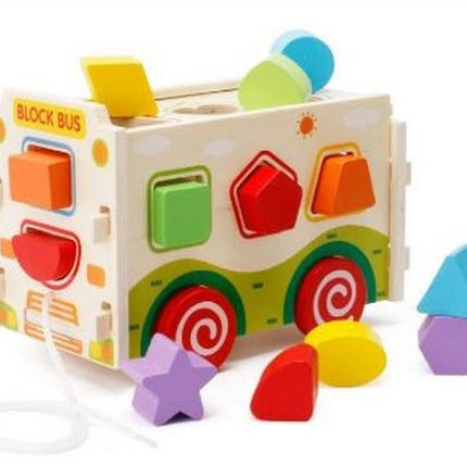 Extrokids Montessori Learning Wooden Bus with shapes Blocks - EKR0007