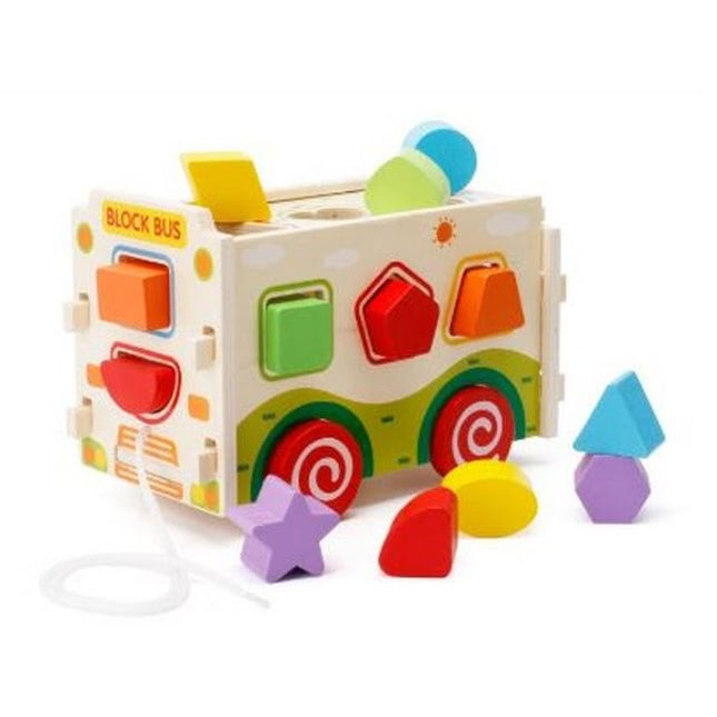 Extrokids Montessori Learning Wooden Bus with shapes Blocks - EKR0007