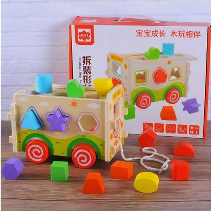 Extrokids Montessori Learning Wooden Bus with shapes Blocks - EKR0007