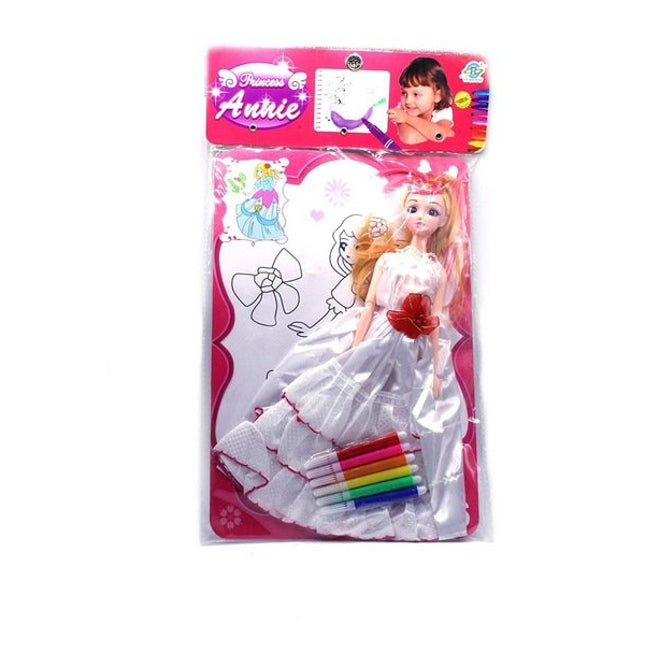 Extrokids Princess Annie Super Beautiful and Intelligent Doll White with Sketch Pen and A Coloring Pad , Random Colors Will be Shipped - EKR0103