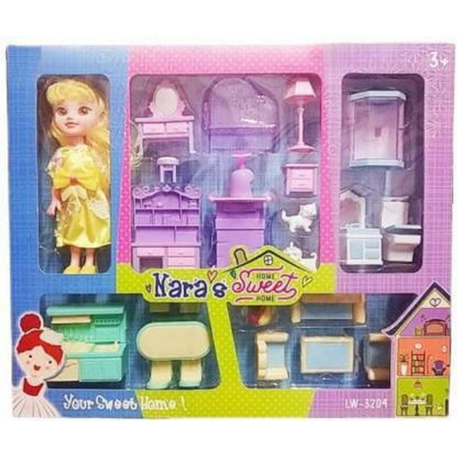 Extrokids Pretend Play Nara Sweet Home Doll House Toy Set With Home Accessories - EKR0120