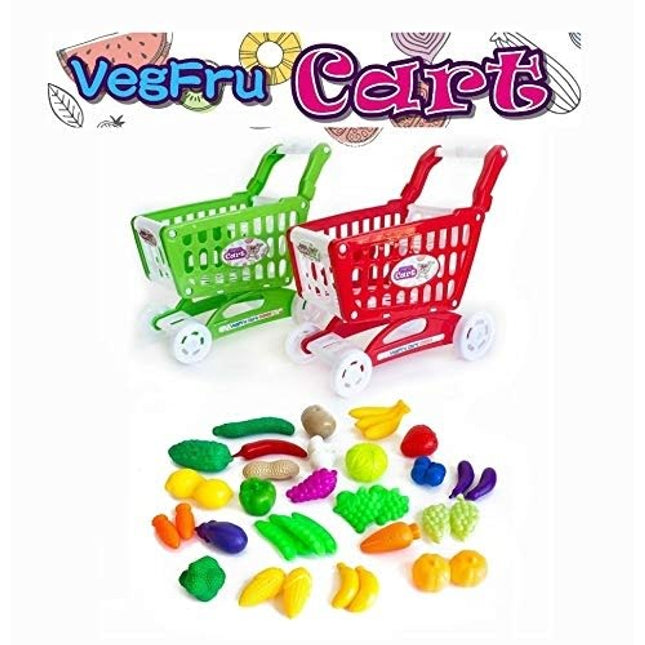 Extrokids Montessori Learning Realistic Fruits and Vegetable Play Toy Set with Shopping Cart - EKR0137