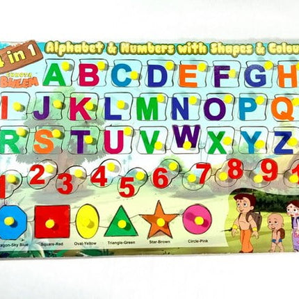 Extrokids Wooden 4 in 1 Alphabets & Numbers With Shapes & Colours - EKSD0047