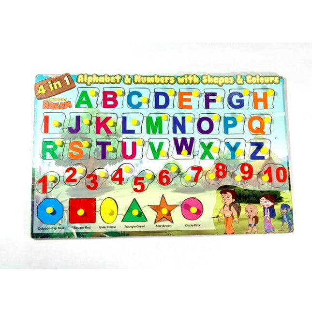 Extrokids Wooden 4 in 1 Alphabets & Numbers With Shapes & Colours - EKSD0047