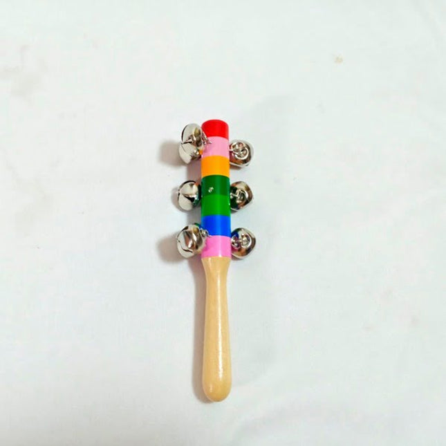 Extrokids Colorful Wooden Rainbow Handle Jingle Bell Rattle Toy Crib Shaker Stick - EKSD0059