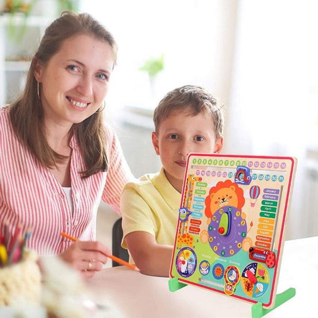 Extrokids 7 in 1 kids educational montessori toys my first calendar wooden learning clock for toddlers - EKT1886