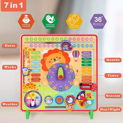 Extrokids 7 in 1 kids educational montessori toys my first calendar wooden learning clock for toddlers - EKT1886