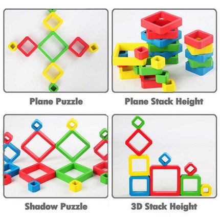 Extrokids Wooden Stacking Rainbow Pyramid Building Blocks Toys - EKT1887