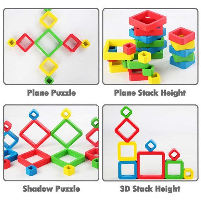 Extrokids Wooden Stacking Rainbow Pyramid Building Blocks Toys - EKT1887