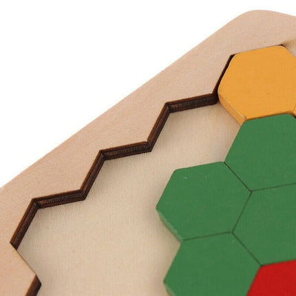 Extrokids Wooden Hexagon Puzzle Shape Pattern Block Tangram Brain Teaser - EKT1890