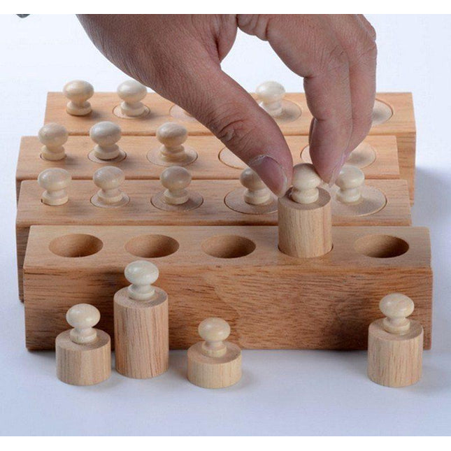Extrokids Wooden Montessori Sensorial Material Family Set Mini Knobbed Cylinder Blocks - EKT1899