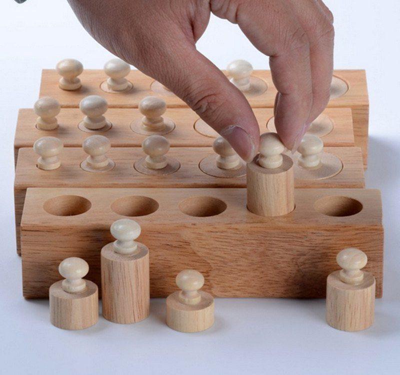 Extrokids Wooden Montessori Sensorial Material Family Set Mini Knobbed Cylinder Blocks - EKT1899