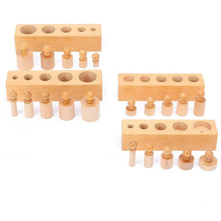 Extrokids Wooden Montessori Sensorial Material Family Set Mini Knobbed Cylinder Blocks - EKT1899