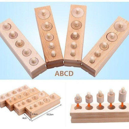 Extrokids Wooden Montessori Sensorial Material Family Set Mini Knobbed Cylinder Blocks - EKT1899