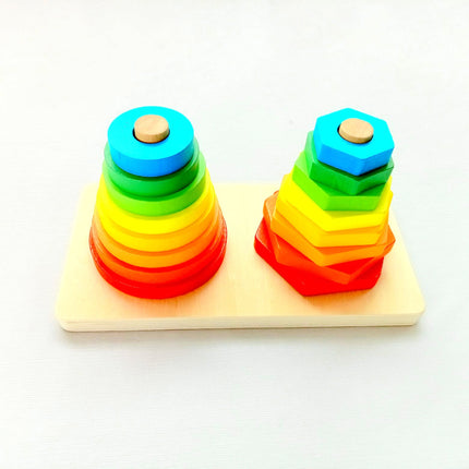 Extrokids Wooden Shape Sorter Puzzle Circle and Hexagon Stacker Toy - EKT1910