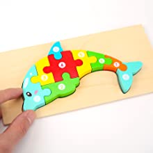 Extrokids Montessori Wooden Toddler Puzzles for Kids - Dolphin - EKT1913R