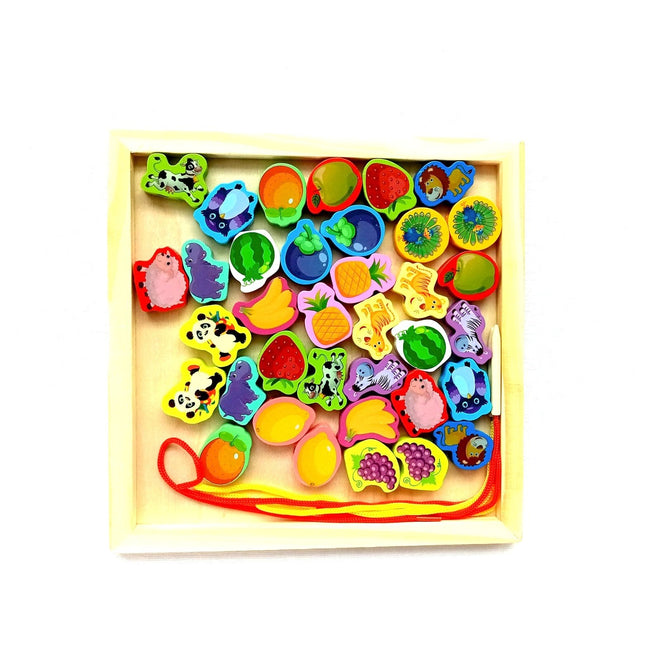 Extrokids Wooden Fruit Bead Lacing Toy Stringing Beading Game - EKT1914C