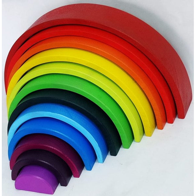 Extrokids Wooden colorful 12 PC Rainbow Stacker Stacking Toy - Large - EKT1918