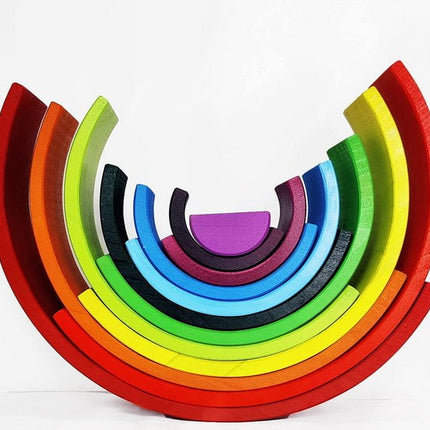 Extrokids Wooden colorful 12 PC Rainbow Stacker Stacking Toy - Large - EKT1918