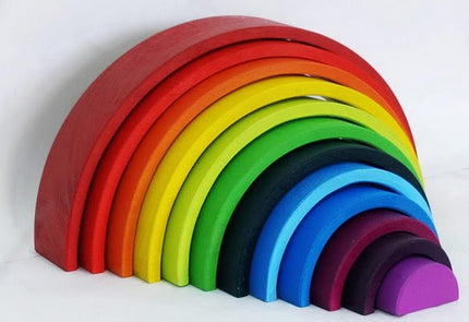 Extrokids Wooden colorful 12 PC Rainbow Stacker Stacking Toy - Large - EKT1918
