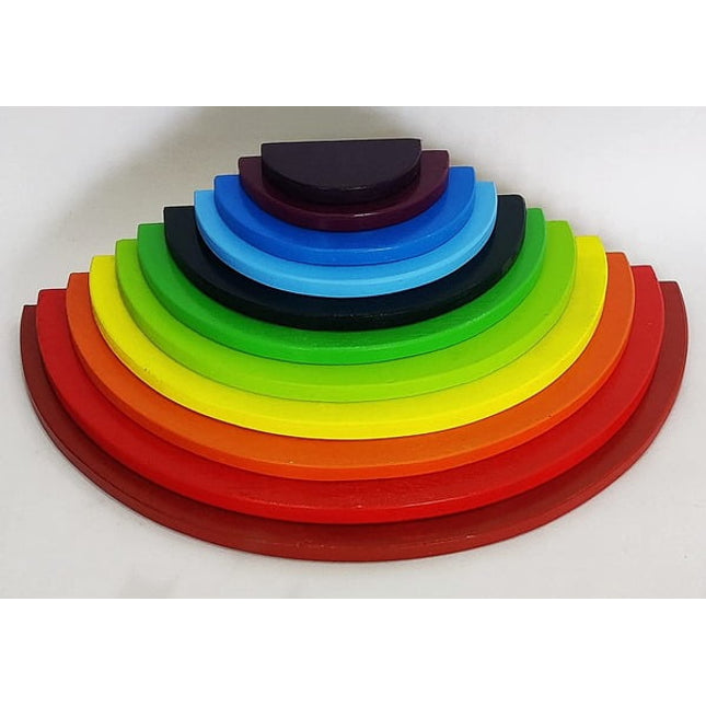 Extrokids Wooden 11 PC Rainbow Semi Circle Round Stacking Toy -Large - EKT1919