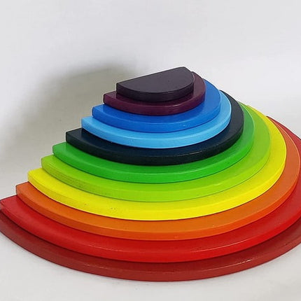 Extrokids Wooden 11 PC Rainbow Semi Circle Round Stacking Toy -Large - EKT1919