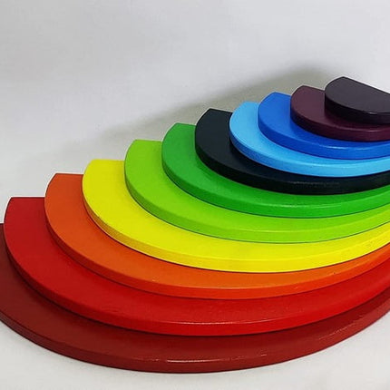 Extrokids Wooden 11 PC Rainbow Semi Circle Round Stacking Toy -Large - EKT1919