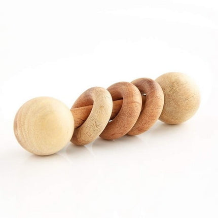 Extrokids Wooden Dumbbell Rattle With Wooden Rings - EKT1921