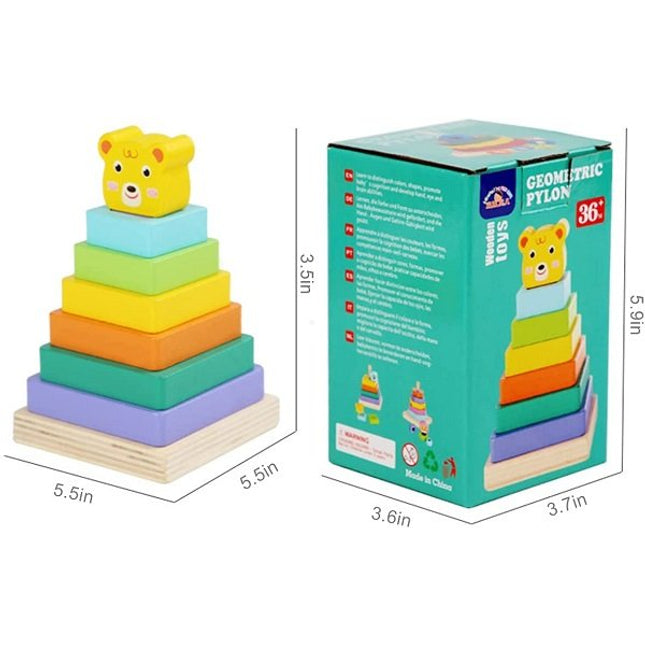 Extrokids Wooden Rainbow Tower Stacking Ring Toys - EKT1934