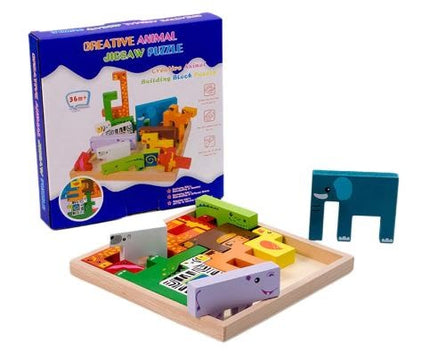 Extrokids 3D Wooden Jigsaw Animal Puzzles Cube Toy For Chindren - EKT1935